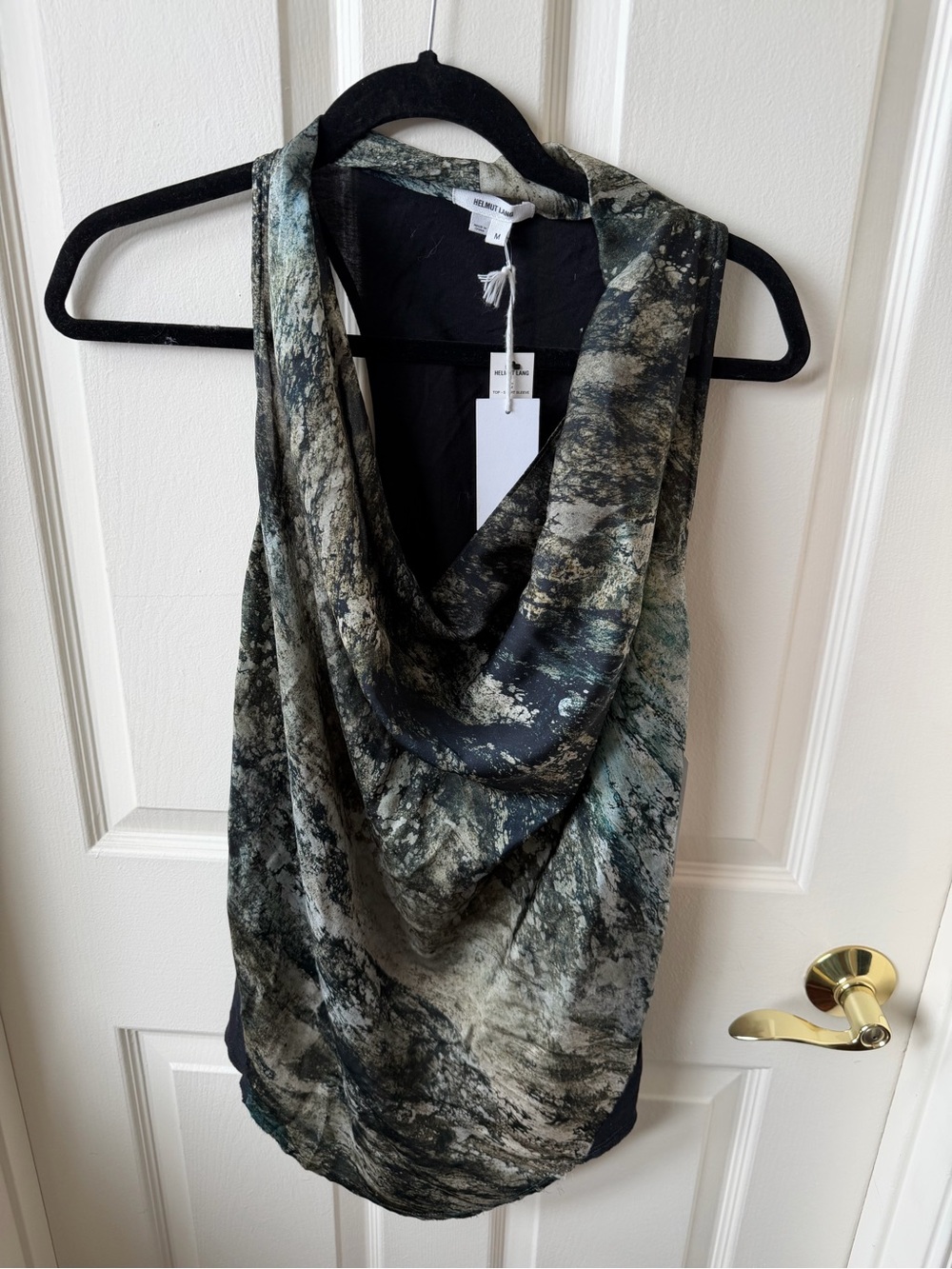 Helmet Lang Draped Cowl Neck sleeveless top-in Olive & Black m nwt